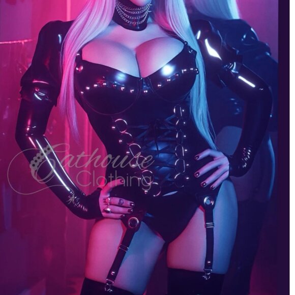 Poison Basque corset in latex from cathouse clothing - Picture 4 of 5